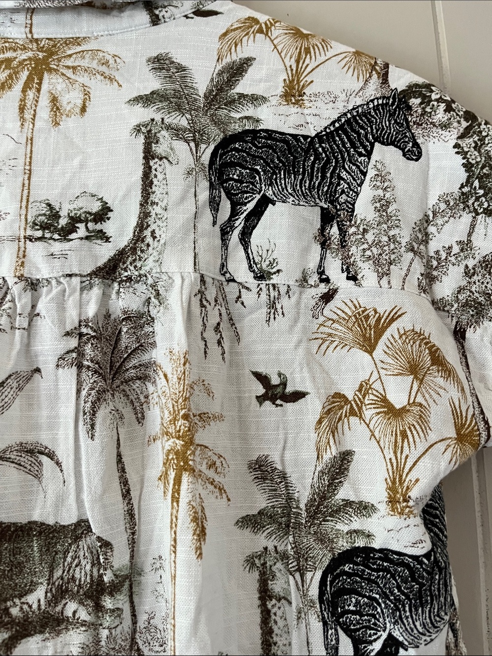 Women's Safari-Print Button Down Shirt - White with Black & Tan - Picture 12 of 14